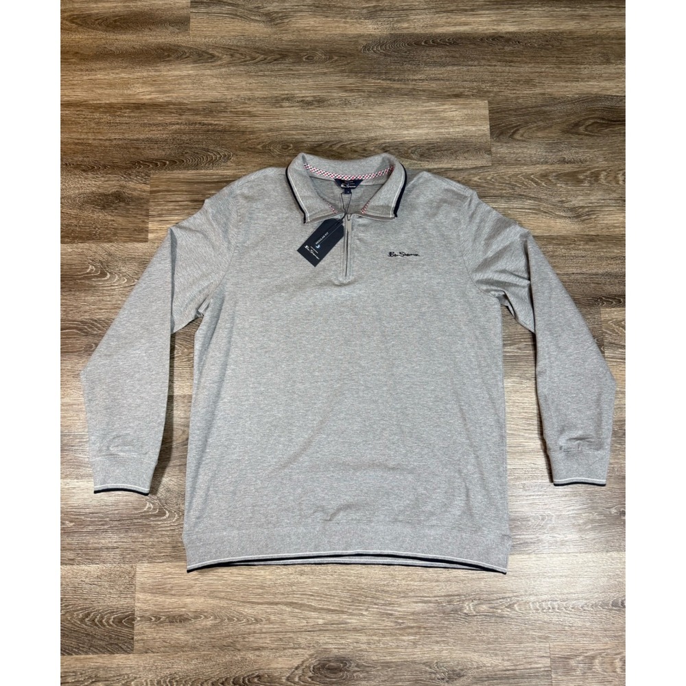 Ben Sherman's Mens XL Grey Heather Quarter Zip Pullover Polo Sweater NEW
